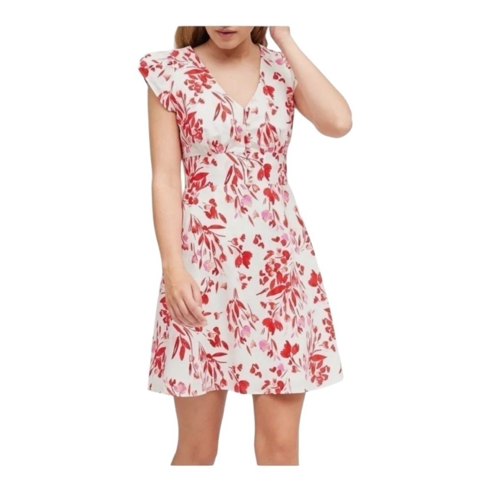 Banana Republic Linen & Cotton Blend Red, Pink & White Floral Mini Dress. Size 8 - Picture 16 of 16